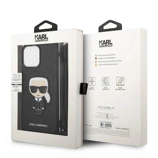 Etui Karl Lagerfeld KLHCP13XCMNIPK do iPhone 13 Pro Max 6,7" hardcase Leather Monogram Patch and Cord Iconik