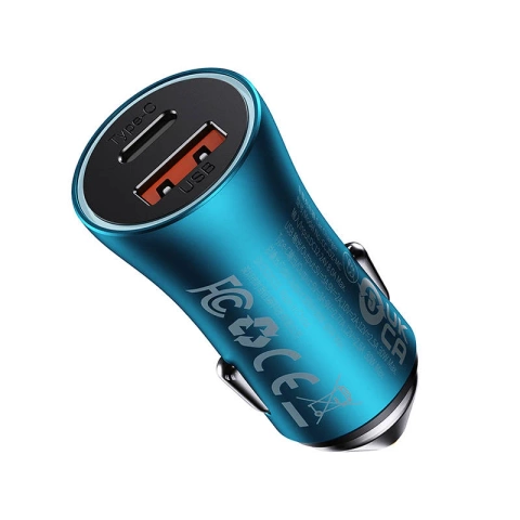 Baseus Golden Contactor Max Car Charger, USB USB-C, 60W (blue)
