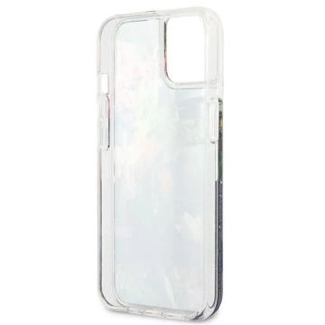 Guess GUHCP13SLFLSB iPhone 13 mini 5,4" niebieski/modré pevné puzdro Flower Liquid Glitter