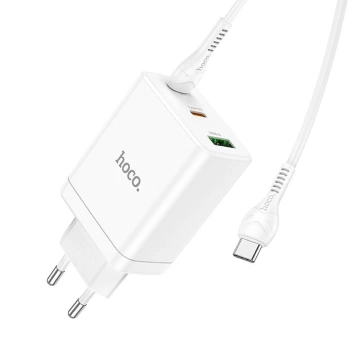 HOCO nástenná nabíjačka 2 x Typ C USB A kábel Typ C až Typ C PD QC3.0 3A 35W Biela