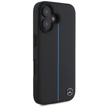 Mercedes iPhone 16 Hülle 6,1" Schwarz Hardcase MB Blue Line Leder MagSafe