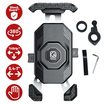 Uchwyt Motocyklowy na Telefon Kewig do Kierownicy i Lusterka, Antywstrząsowy z Systemem Antywibracyjnym, Rotacja 360°, Kompatybilny z Telefonami 5.4–7" – Czarny
