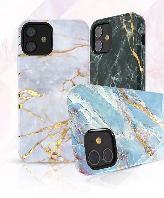Elegantný kryt Kingxbar Marble Series s potlačou mramoru iPhone 12 mini biely modrý