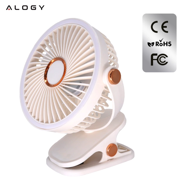 Ventilátor Veterný mlyn Veterník prenosný klip Alogy Stolný detský kočík bezkáblový biely