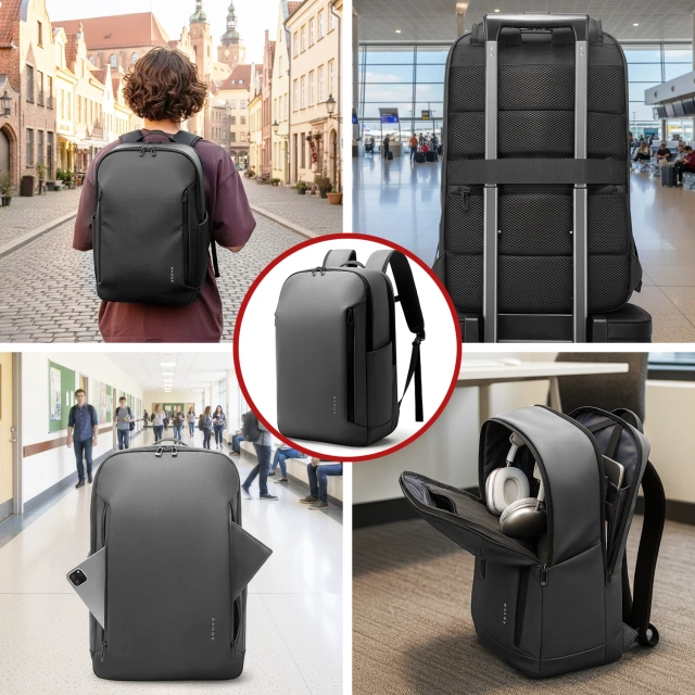 Водонепроникний рюкзак Bange для ноутбука 15.6", city traveler, 45х30х16 см, для роботи, літака, чоловічий, жіночий, з USB портом Чорний
