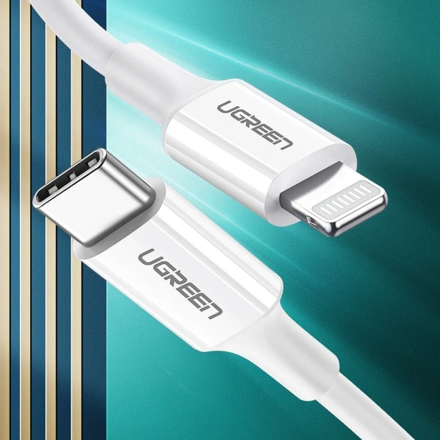 Uzelený kabel USB typu C - Lightning MFI 1m 3A 18W bílý (10493)