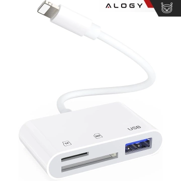 USB adaptér čtečky karet Alogy SD TF s Lightning konektorem pro Apple iPhone iPad White