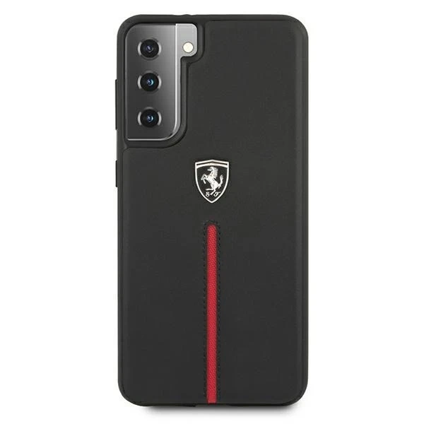Ferrari Hardcase für Samsung Galaxy S21 Plus schwarz/schwarz Hardcase Off Track Leather Nylon Stripe