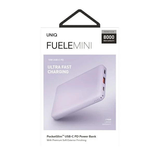 Powerbanka UNIQ Fuele mini 8000mAh USB-C 18W PD Rychlé nabíjení Lawendowy/levandule