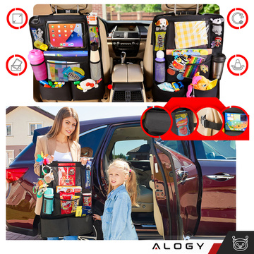 Organizér do auta na zádovou opěrku autosedačky Alogy chránič na tablet Černý 2x držák na opěrku hlavy