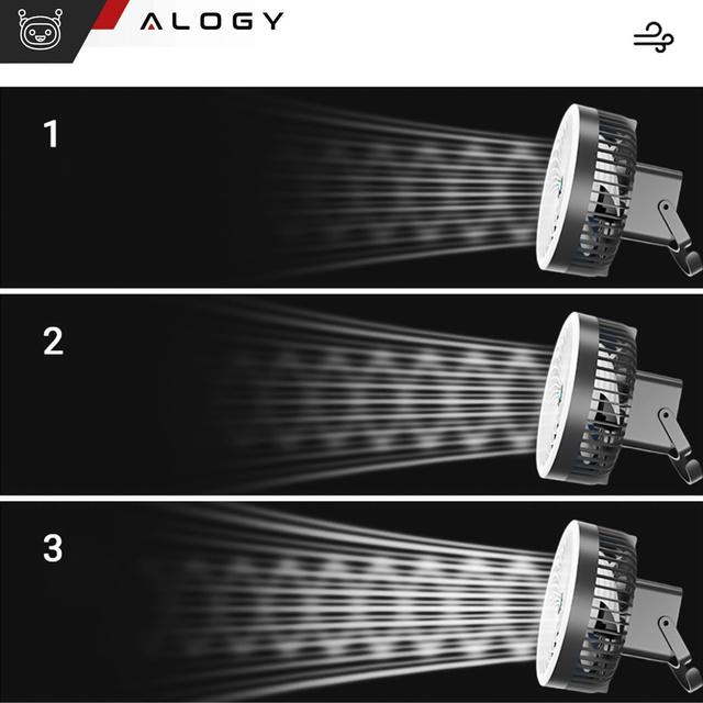 Ventilátor Stolní ventilátor s LED světlem 2v1 Alogy přenosný závěsný stojící bezdrátový závěsný venkovní mini ventilátor s háčkem držák černý