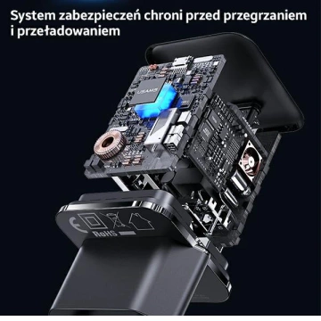 USAMS Wandladegerät 1xUSB-C T45 mini 30W (nur Kopf) PD3.0 Fast Charging schwarz/schwarz CC148TC01 (US-CC148)