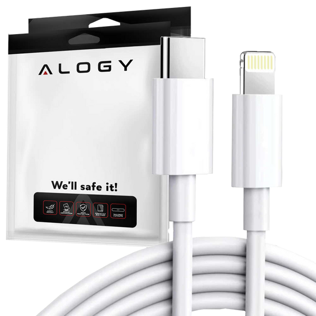 2 м USB-C до кабелю Lightning Alogy Fast Charge Кабель для зарядки iPhone 20 Вт білий