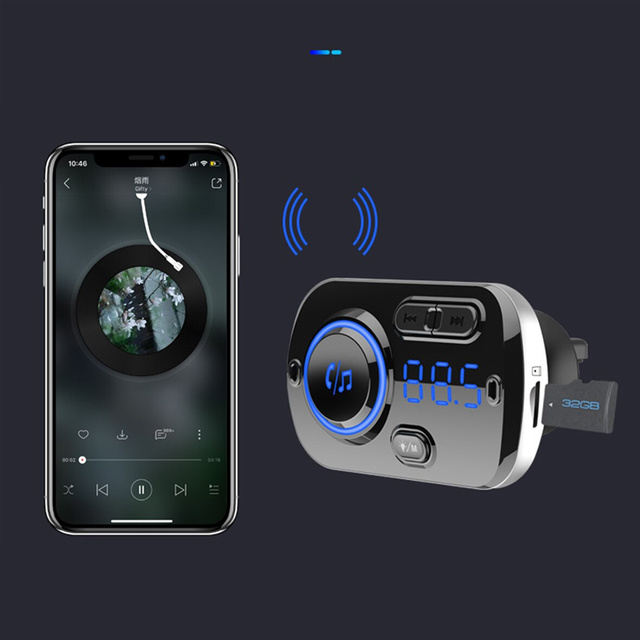 FM-передавач Bluetooth Автомобільний зарядний пристрій 2x USB QC 3.0 MP3 Quick Charge Чорний