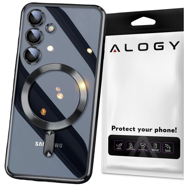 Etui do Samsung Galaxy S24+ Plus Mag Safe Glamour Case Ring obudowa ochrona aparatów Alogy Czarne przezroczyste + Szkło