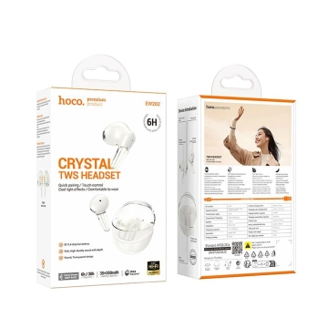 Навушники Hoco EW202 TWS, білий, Bluetooth 5.4, чохол, 6 годин роботи