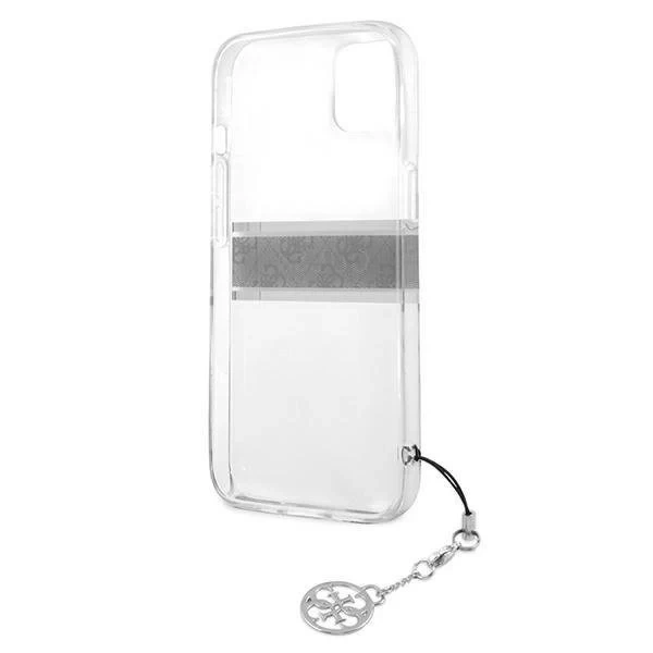 Guess GUHCP13SKB4GGR iPhone 13 mini 5,4" Transparentes Hardcase 4G Grey Strap Charm