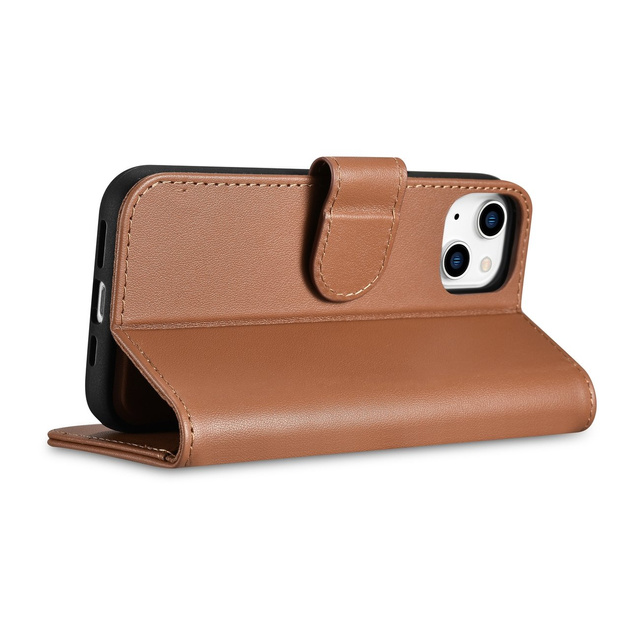 Kožené flipové puzdro iCarer Wallet Case 2v1 iPhone 14 Plus Anti-RFID hnedé (WMI14220727-BN)