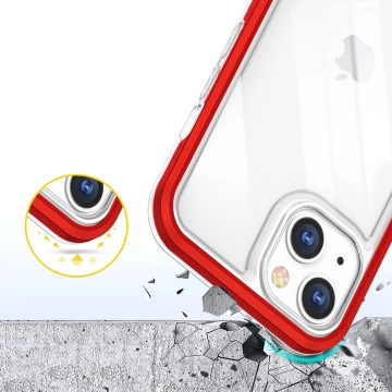 Прозорий чохол 3в1 для iPhone 13 mini гелева накладка з рамкою червоного кольору