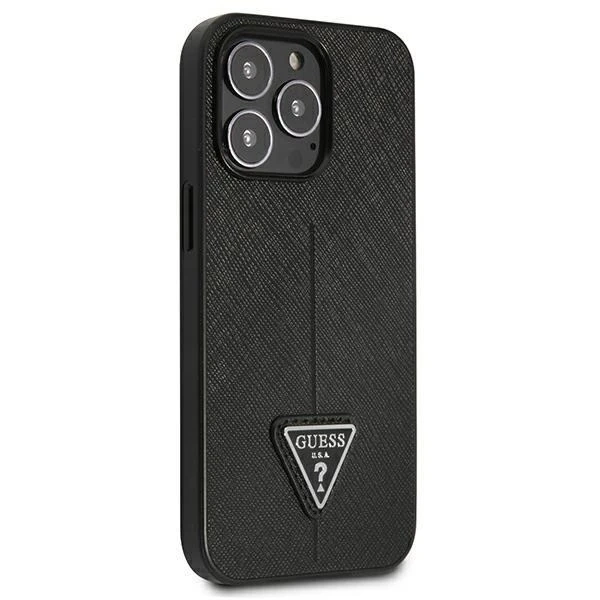 Etui Guess GUHCP13LPSATLK do Apple iPhone 13 Pro / 13 6,1" čierne/čierne pevné puzdro SaffianoTriangle Logo