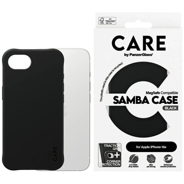 Kryt CARE pro iPhone 16e od PanzerGlass Módní Samba MagSafe Černý