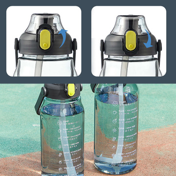 Bottle, drinking water bottle with a straw, 1.5l, motivational, with a reminder, with a motivational measure, with a handle, Black Washing brush
