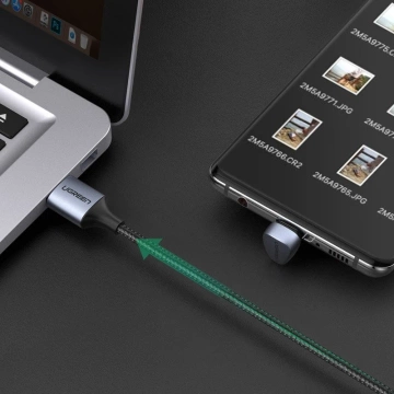 Uzelený nylonový úhlový kabel USB - USB Typ C 1 m 3 A 18 W Rychlé nabíjení AFC FCP pro hráče šedý (70313)
