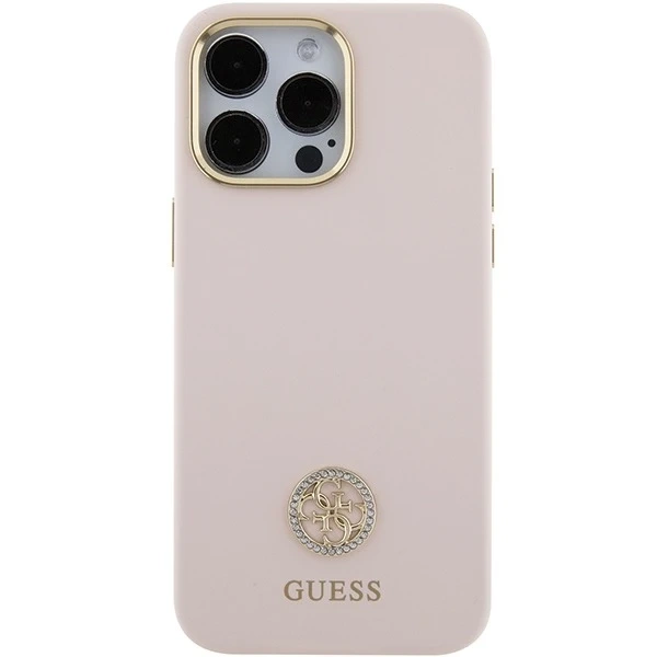 Guess GUHCP15XM4DGPP pouzdro pro iPhone 15 Pro Max 6,7" růžové/růžové pevné pouzdro Silikonové Logo Strass 4G