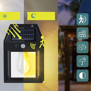 2x Solar LED lamp facade wall outdoor Bulb motion sensor twilight waterproof IP65 retro garden wall lamp [2pcs]