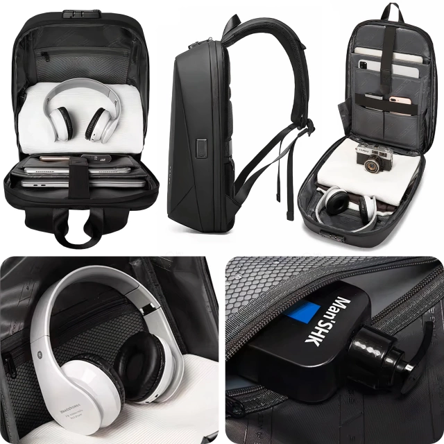 Bange Waterproof Backpack for Laptop 15.6" Travel 47x30x12.5 cm for Work School Airplane Men's Women's USB Anti-theft TSA Code Black