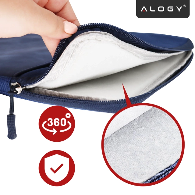 Torba Wsuwka Uniwersalna na tablet 9.7–10.8" z Smyczką i Kieszonką, Ochronna, Wodoodporna, Miękkie Wnętrze Alogy SleeveBag™ – Etui do iPad, Samsung, Lenovo, Xiaomi, Granatowy