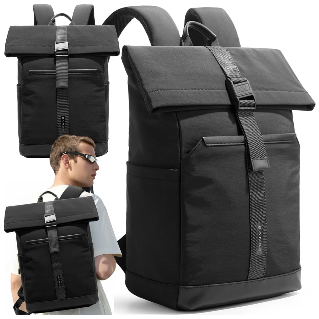 Bange wasserdichter Rucksack für 15,6-Zoll-Laptop, Stadtreisender, 45 x 30 x 16 cm, für Arbeit, Flugzeug, Herren, Damen, mit USB-Anschluss Schwarz