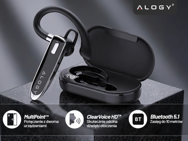 Bezdrôtový headset pre Bluetooth 4.0 hovory do auta headset s displejom V8 Black