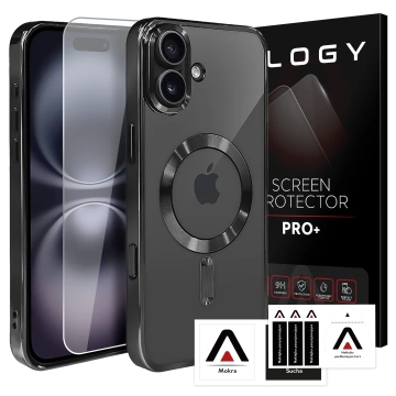 Etui MagSafe Case do Apple iPhone 16 Alogy Glamour Luxury Ring obudowa czarno-przezroczyste + Szkło hartowane