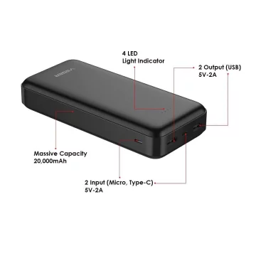 Powerbanka Externí baterie VEGER A20 - 20 000 mAh černá (W2015)