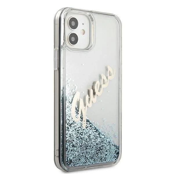 Guess GUHCP12SGLVSBL iPhone 12 mini 5,4" niebieski/blaue Hardcase Glitter Vintage Script