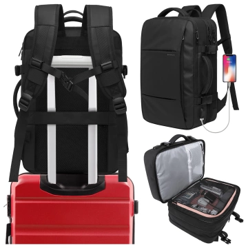Bange wasserdichter Rucksack für 15,6-Zoll-Laptop, Stadtreisender, 45 x 30 x 16 cm, für Arbeit, Flugzeug, Herren, Damen, mit USB-Anschluss Schwarz