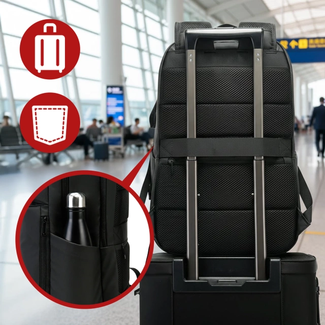 Водонепроникний рюкзак Bange для ноутбука 15.6", city traveler, 45х30х16 см, для роботи, літака, чоловічий, жіночий, з USB портом Чорний