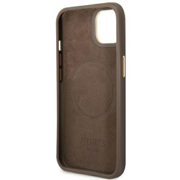 Etui Guess GUHMP14MU4GPRW pro Apple iPhone 14 Plus 6,7" brązowý/hnědý pevný obal 4G Logo Plate MagSafe