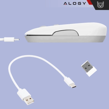 Bezdrôtová myš Alogy, malá ergonomická myš k notebooku, bluetooth 2.4GHz, tichá, biela