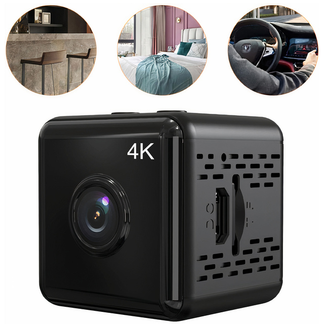 Panoramic Mini Camera Digital Spy Nanny Microphone 4K UHD Full HD Micro SD Black