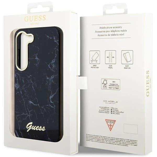 Etui Guess GUHCS23SPCUMAK do Samsung Galaxy S23 S911 čierne/čierne pevné puzdro Marble
