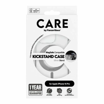 Чохол для iPhone 15 Pro CARE від PanzerGlass Kickstand MagSafe Silver