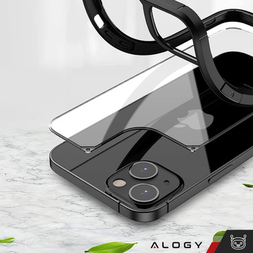 Чохол для iPhone 14 комплект 4 скла 5в1 броньовані 360 Alogy Hybrid 2х скло екрану 2х лінза чорні-прозорі
