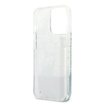 Guess GUHCP13LLFLSN iPhone 13 Pro / 13 6,1" zielony/zelené pevné pouzdro Flower Liquid Glitter