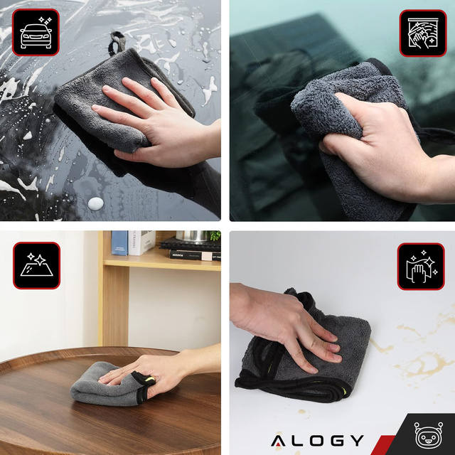 3x Двосторонній автомобільний рушник 30x60 см велюр Microfiber для прання та сушіння автомобіля Alogy Car Detailing cloth