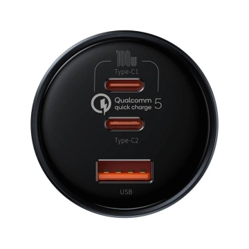 Baseus Qualcomm nabíjačka do auta, USB, 2x USB-C, 160W (sivá)
