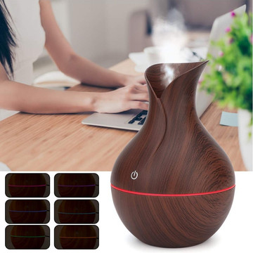 Zvlhčovač vzduchu.Jemný difuzér.Dřevěná RGB LED tmavě hnědá