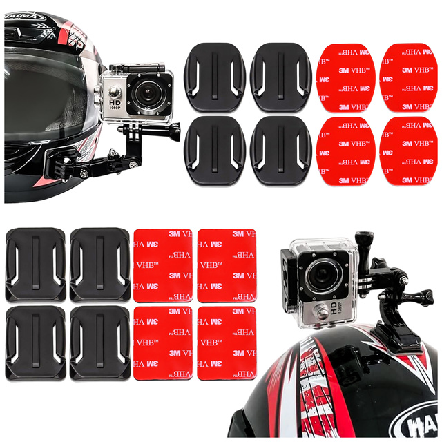 Sada plochých a zaoblených montážních základů pro sportovní kamery GoPro, DJI Osmo Action, EKEN, SJCam, Insta360 s páskami 3M VHB Alogy - 16 kusů