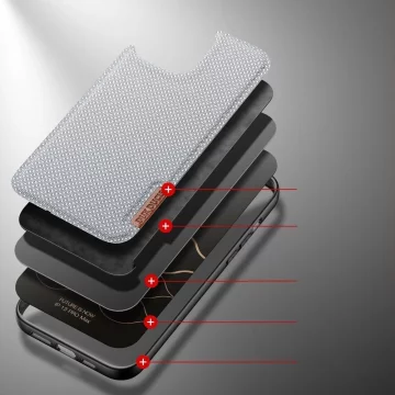 Kryt puzdra Dux Ducis Fino pokrytý nylonovým materiálom iPhone 13 Pro Max šedý